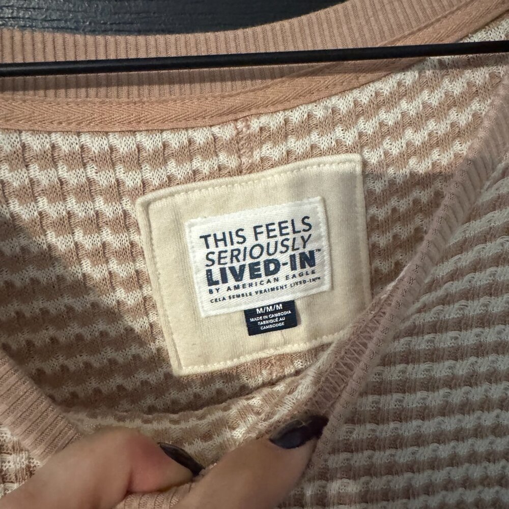 American Eagle Womens Sweater Oversized Pink White Stripe Oversized Medium - Picture 2 of 4